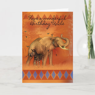 Onkel Birthday Card mit Elephant Butterfly und Ze Karte