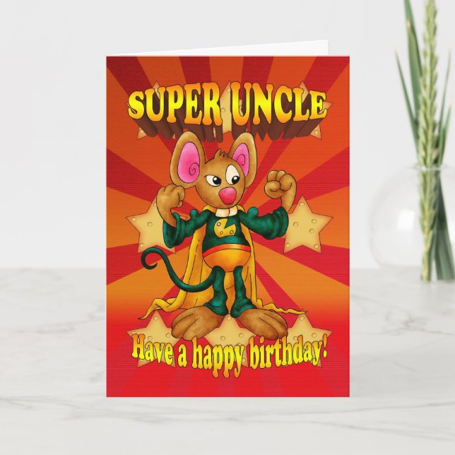 Onkel Birthday Card - Super Onkel - Maus mit Maus Karte (Vorderseite)