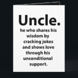 Onkel Birthday Inspirational Funny Zitat Uncle Karte<br><div class="desc">Onkel Geburtstag Inspirational Funny Quote Onkel Card entworfen von Nisha Prabhu. Hier ist ein weiteres Jahr,  in dem wir der coolstste Onkel sind! Herzlichen Glückwunsch zum Geburtstag an den Mann,  der immer weiß,  wie man uns zum Lachen bringt und uns inspiriere,  unser bestes Selbst zu sein. Herzlich Willkommen,  Onkel!</div>