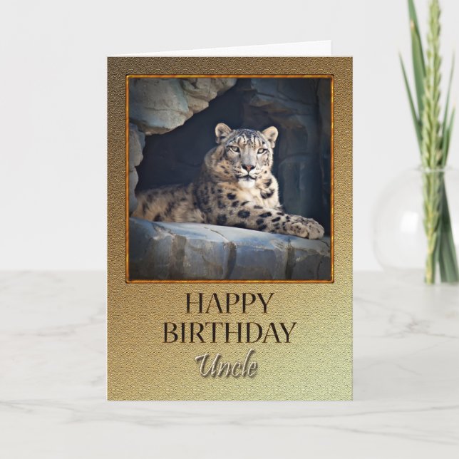 Onkel Birthday mit Schneeleopard Karte (Vorderseite)