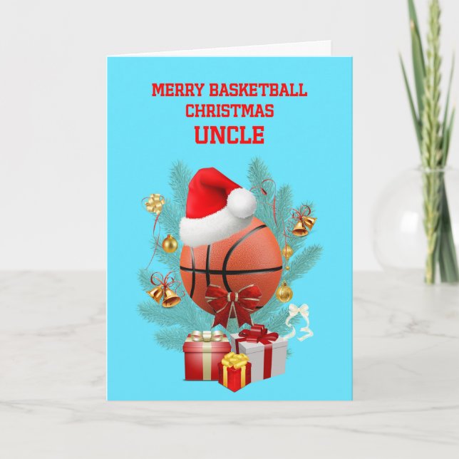 Onkel Christmas Basketball Feiertagskarte (Vorderseite)