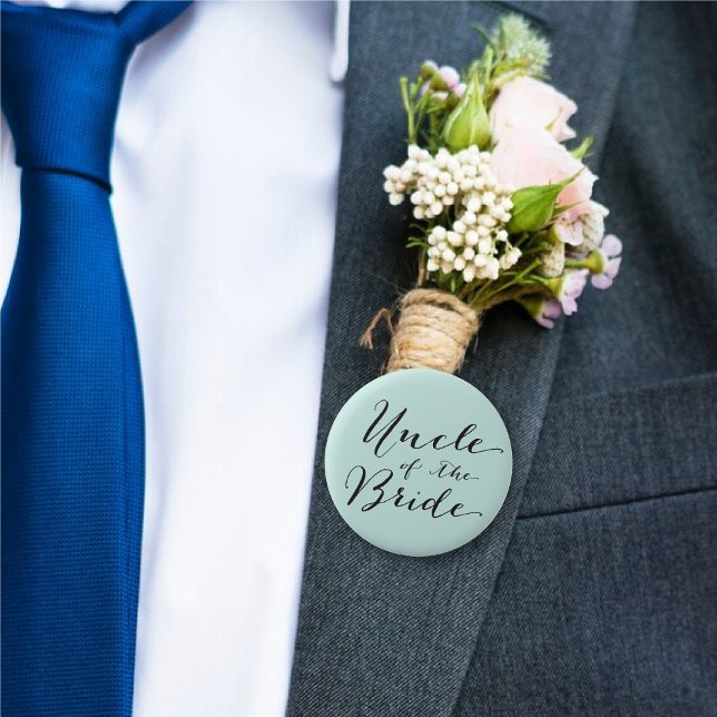 Onkel der Braut Skript Baby Blau Hochzeitsgesellsc Button ('Uncle of the Bride' Classic Script Wedding Rehearsal Party Pin Button @ fatfatin_blue_knot)