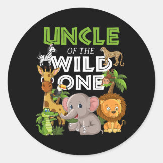 Onkel der Wild One Zoo Geburtstags-Safari-Dschunge Runder Aufkleber