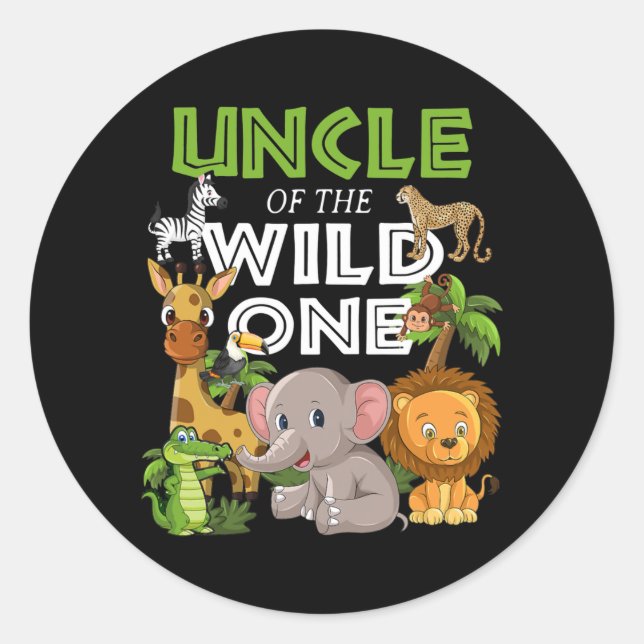 Onkel des wilden One Zoo Birthday Safari Jungle Runder Aufkleber (Vorderseite)