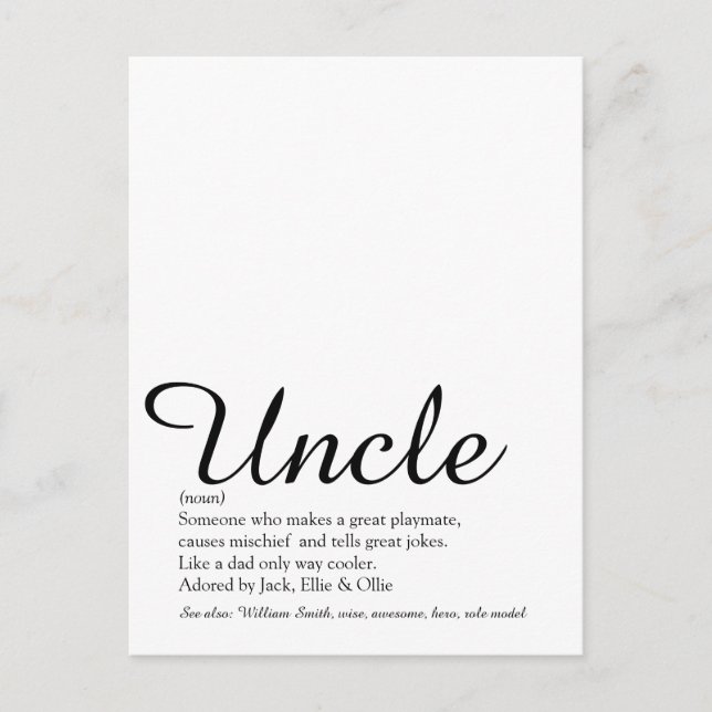 Onkel, Funcle-Definitions-Skript Moderner Spaß Postkarte (Vorderseite)