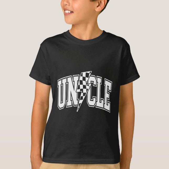 Onkel Lightning Bolt Checkered Varsity Vater Onkel T-Shirt (Vorderseite)