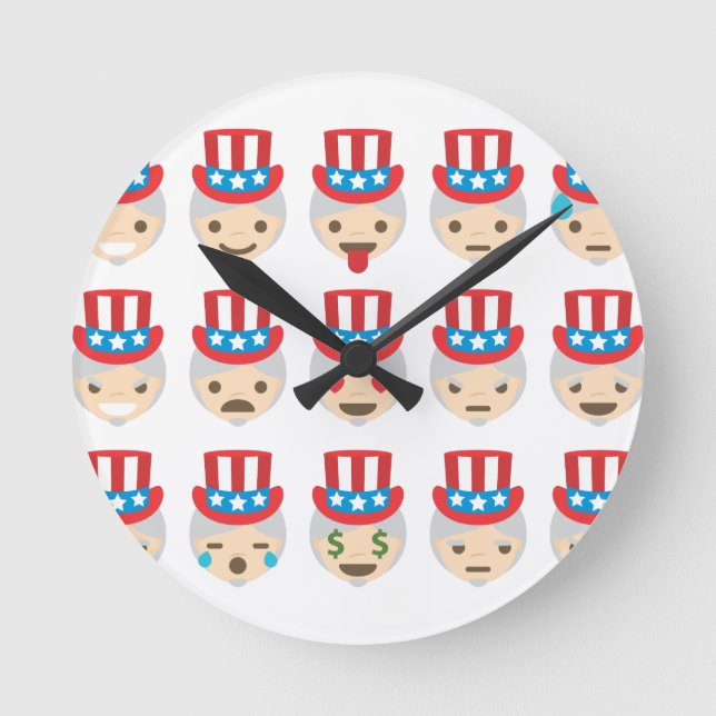 Onkel sam Emoji Runde Wanduhr (Vorderseite)