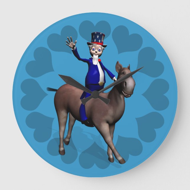 Onkel Sam fährt auf Donkey Große Wanduhr (Vorderseite)