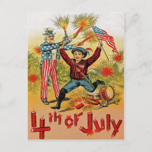 Onkel Sam Feuerwerk Kind Vintage 4. Juli Postkarte