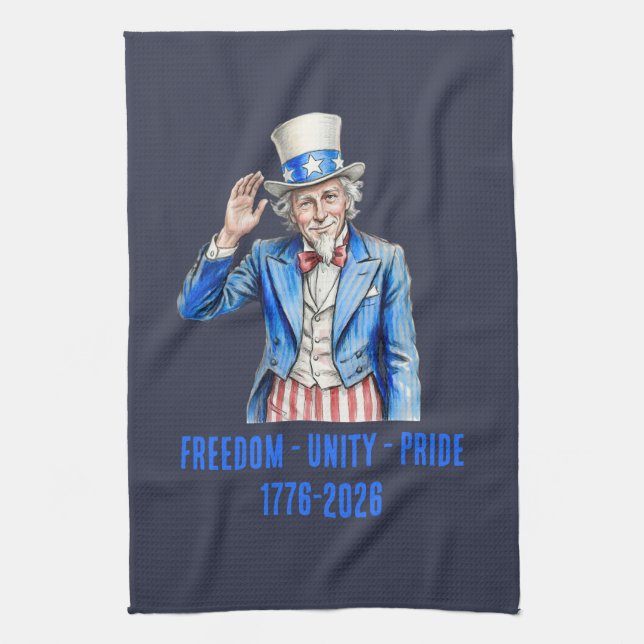 Onkel Sam Frohes 4. Juli Patriotisch Geschirrtuch (Vertikal)
