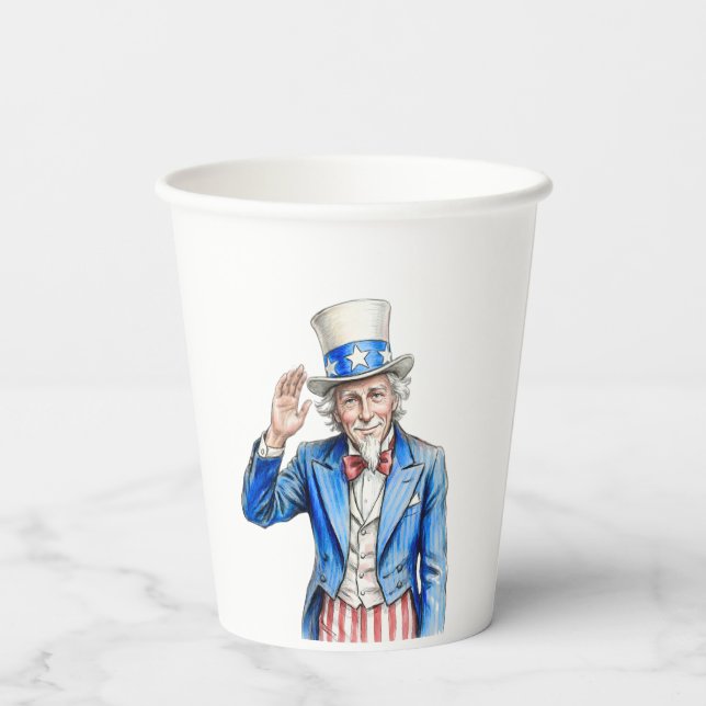 Onkel Sam Frohes 4. Juli Patriotisch Pappbecher (Rückseite)