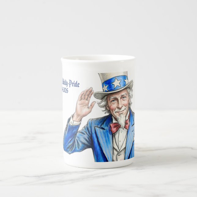 Onkel Sam Frohes 4. Juli Patriotisch Prozellantasse (Vorderseite)