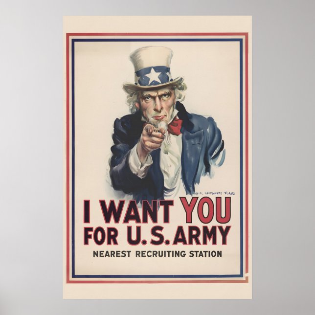 Onkel Sam Ich Will Dich 1917 Erster Weltkrieg Werb Poster (Vorne)