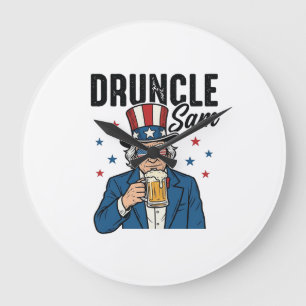 Onkel Sam Lustiges Patriotisches Bier Vektor Desig Große Wanduhr