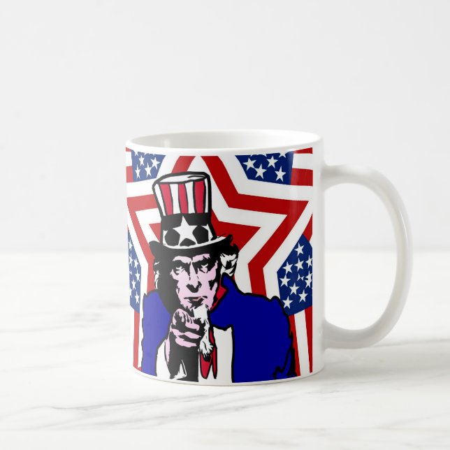 Onkel Sam mit Sternen und Streifen Hintergrund Kaffeetasse (Rechts)
