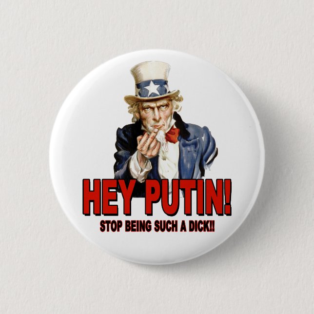 Onkel Sam Mittelfinger Hey Putin Arschloch Button (Vorderseite)