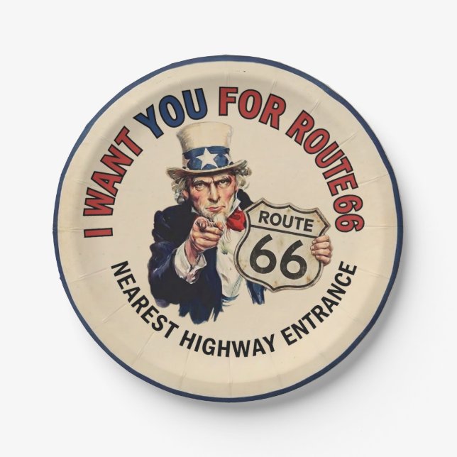 Onkel Sam Route 66 Retro-Papierteller  Pappteller (Vorderseite)