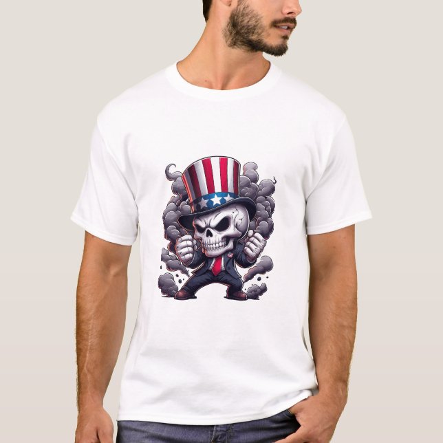 Onkel Sam-Schädel-T-Shirt – Patriotisches Schädel- T-Shirt (Vorderseite)