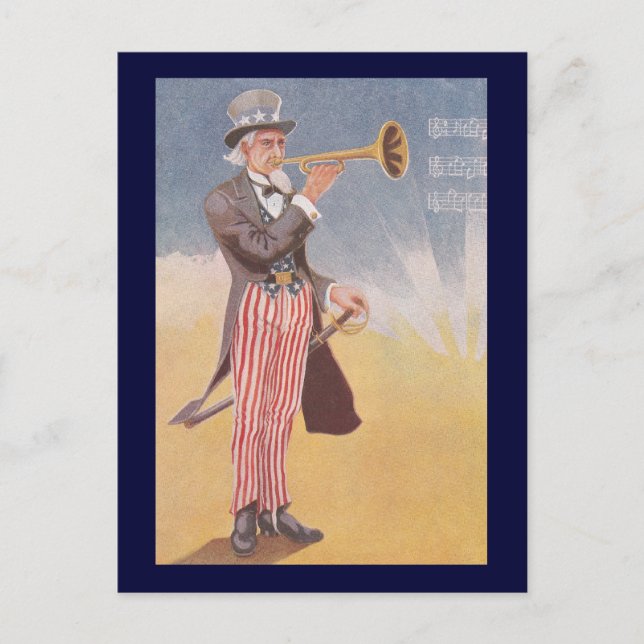 Onkel Sam spielt das Bugle Postkarte (Vorderseite)
