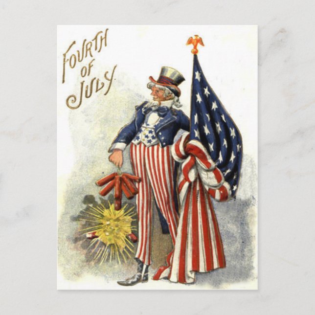 Onkel Sam US-Flagge Feuerwerk Knallkörper Postkarte (Vorderseite)