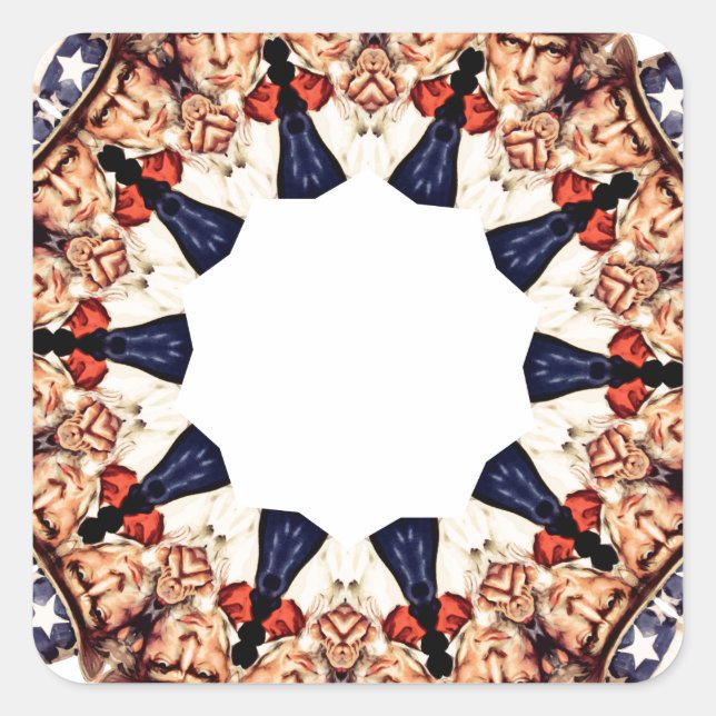 Onkel Sam zeigt mit dem Finger Kaleidoskop Quadratischer Aufkleber (Vorderseite)
