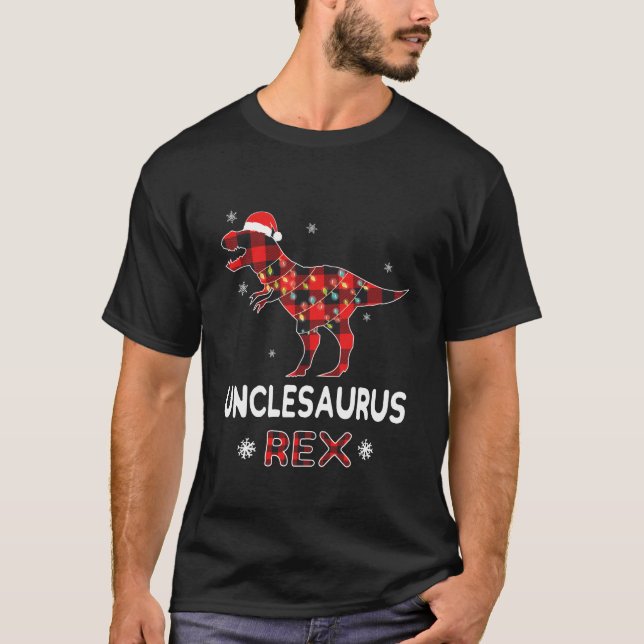 Onkel T-Rex Rot Kariert Buffalo Weihnachten Dinosa T-Shirt (Vorderseite)