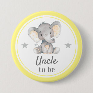 Onkel to be Gift Yellow Grey Elephant Baby Shower Button