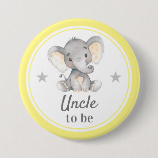 Onkel to be Gift Yellow Grey Elephant Baby Shower Button
