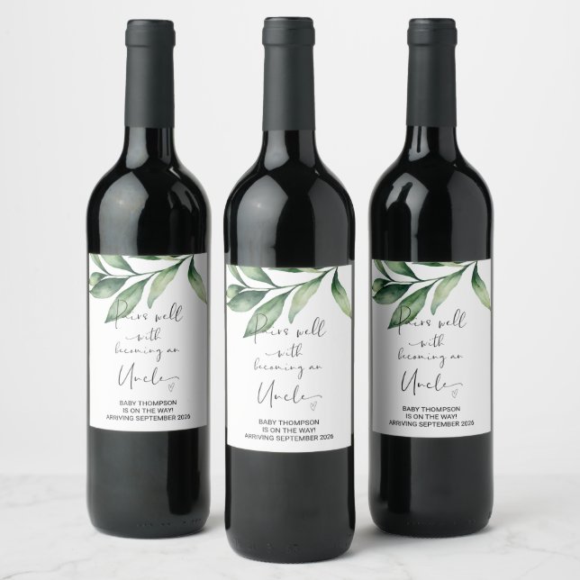 Onkel zu sein Schwangerschaft Ankündigung für Brud Weinetikett (Flaschen)