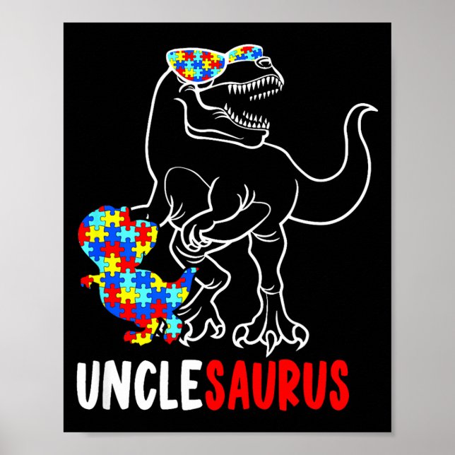 Onkelsaurus T Rex Dinosaur Autismus-Bewusstsein On Poster (Vorne)