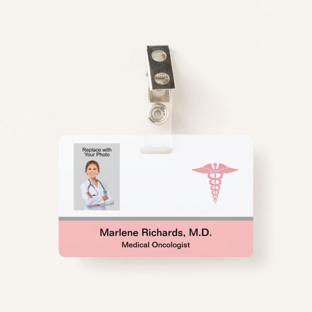 Onkologe Cancer Medical Foto ID Template Ausweis (Vorderseite mit Klammer)