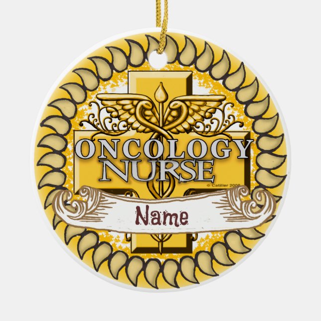 Onkologie Nurse Caduceus Keramik Ornament (Vorne)