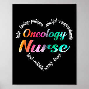 Onkologie Nurse Herz Word Cloud Watercolor Regenbo Poster