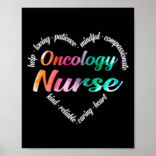 Onkologie Nurse Herz Word Cloud Watercolor Regenbo Poster (Vorne)