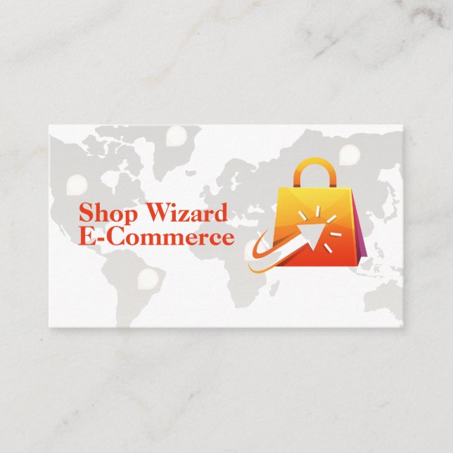 Online Click Shopping | E-Commerce | World Map Visitenkarte (Vorderseite)