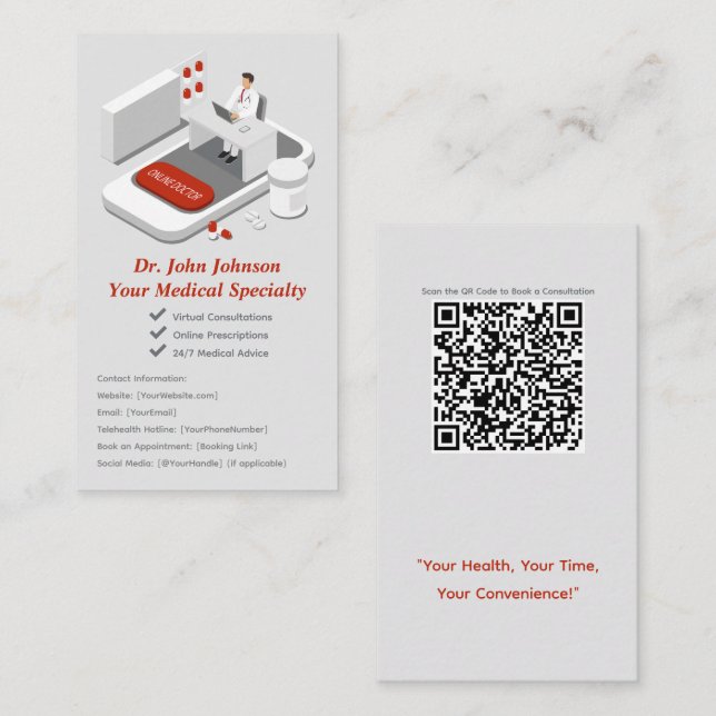 Online Doctor Business Card mit QR Code Visitenkarte (Vorne/Hinten)