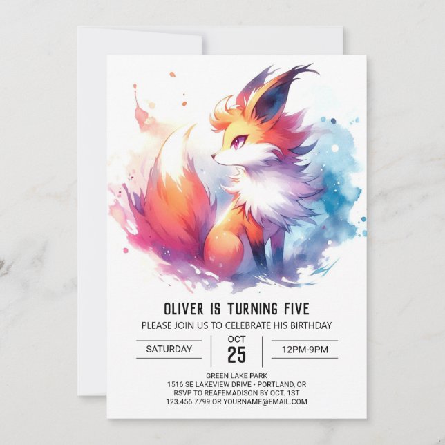 Online Elegant Fox Geburtstag Einladung (Vorderseite)