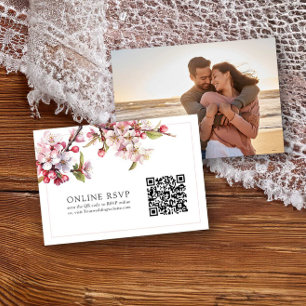 Online-Foto-RSVP-QR-Code-Kirschblüten-Hochzeit RSVP Karte