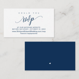 Online-Hochzeit, Modernes Navy Blue Script Begleitkarte