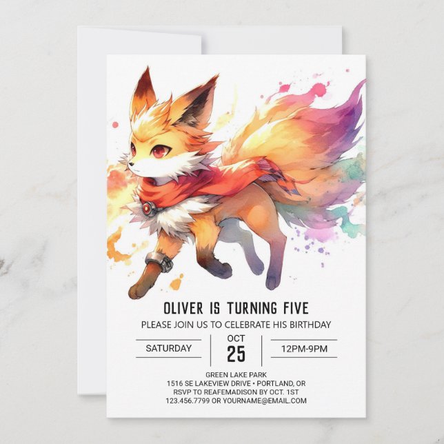 Online Joyful Fox Geburtstag Einladung (Vorderseite)