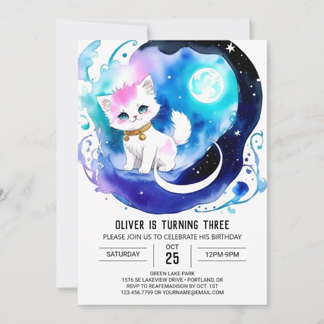 Online Kitty Magical Birthday Einladung (Vorderseite)