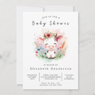 Online Pastel Stilvolle Kuh Baby Dusche Einladung
