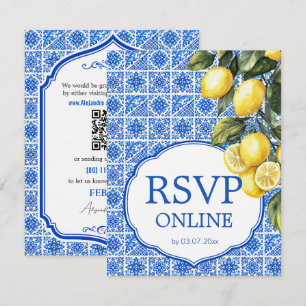🌈  Online-RSVP + QR-Code Azul & Limone Romance RSVP Karte