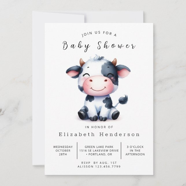 Online Rustikale Barn Cow Babydusche Einladung (Vorderseite)