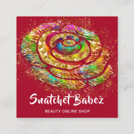 Online Shop Red Rainbow Gold QR Code Logo Squash Quadratische Visitenkarte