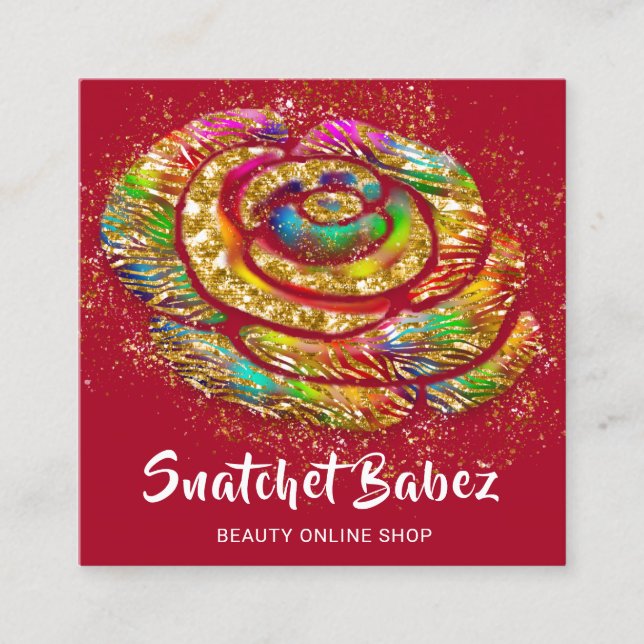 Online Shop Red Rainbow Gold QR Code Logo Squash Quadratische Visitenkarte (Vorderseite)