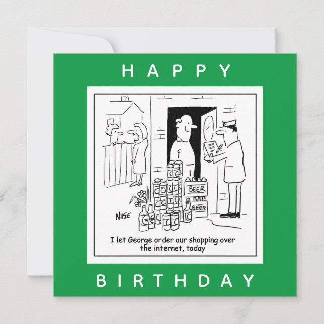 Online-Shopping für Bier-Cartoon Karte (Vorderseite)
