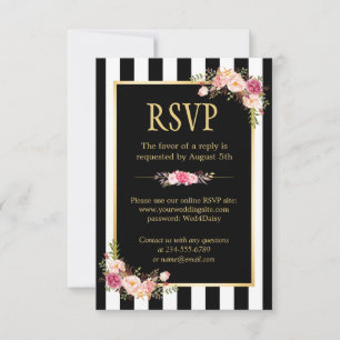 Online UAWG floral Gold Schwarz und Weiß Streifen RSVP Karte