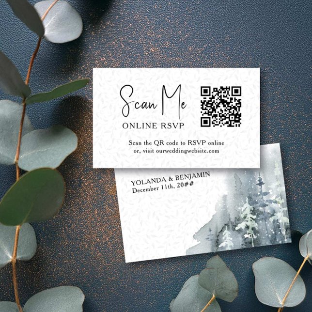 Online UAWG QR Code Snow Forest Winter Hochzeit Begleitkarte (Online RSVP card with qr code from the Snow Forest wedding collection by Darling & May)