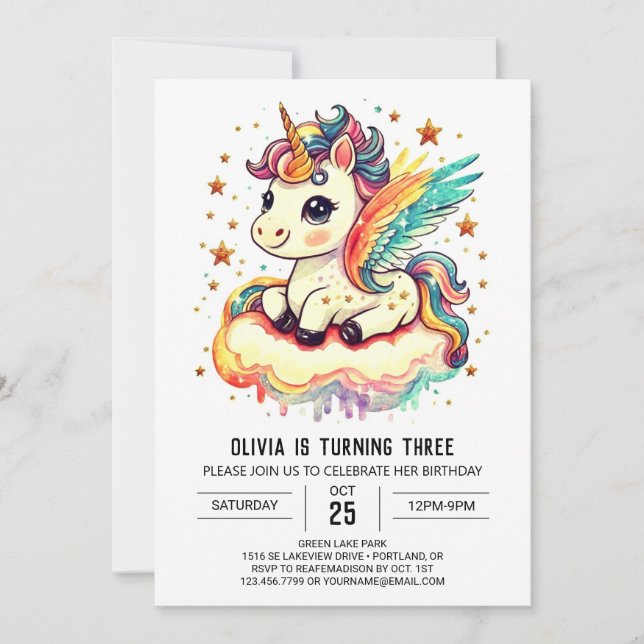 Online Unicorn Birthday Bliss Einladung (Vorderseite)